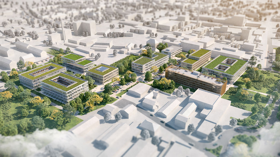 Machbarkeitsstudie: So könnte der künftige Innovations- und Technologiecampus Krefeld aussehen. Visualisierung: ASTOC Architects and Planners/rendertaxi