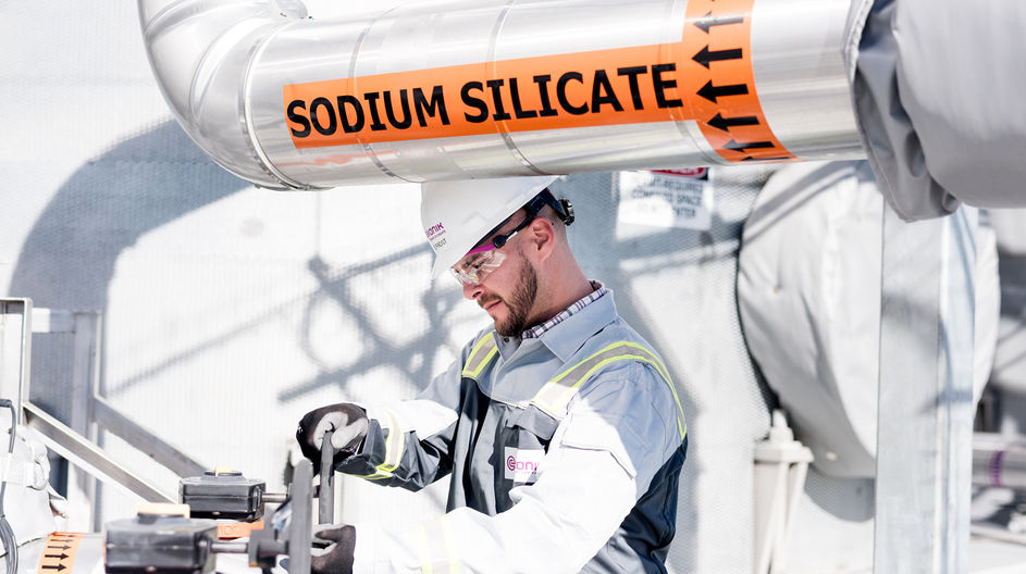The sodium silicate precursor is produced on site and delivered by the site operator.