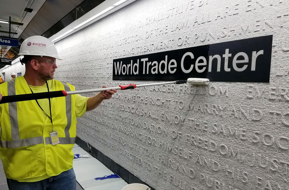 Evonik’s Protectosil® products being applied at the new WTC Cortland Street subway station in lower Manhattan.